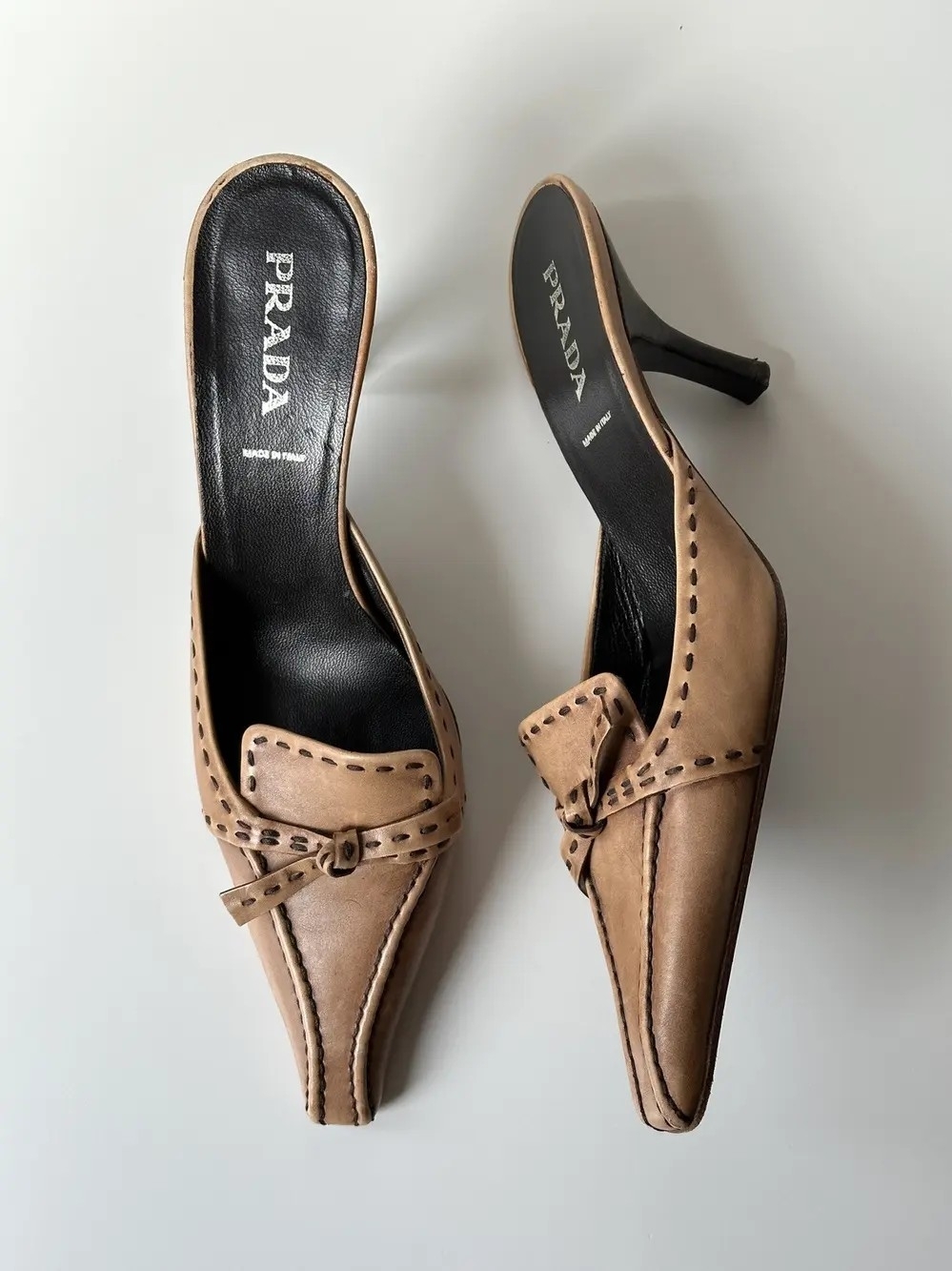 2000’ PRADA Vintage Kitten Heels Mules Pointed Toe